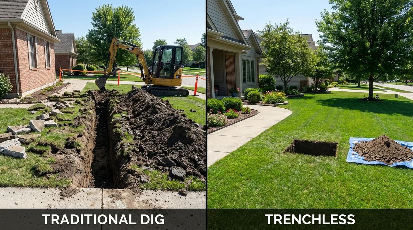 Trenchless sewer repair with minimal yard damage versus traditional excavation in Monument, CO